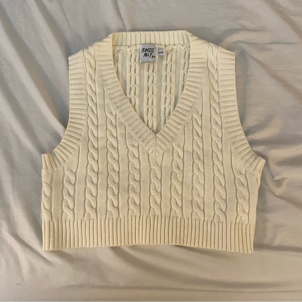 Princess Polly SYDNEY CROPPED SWEATER VEST CREAM